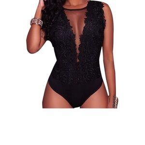 NWT ladies swimsuit style bodysuit with mesh see through lining